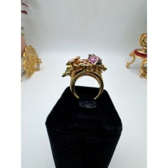 Aldo Flower Ladybug Butterfly Orange Center Stone Cluster Ring Size 6.5 Enamel - Picture 4 of 10